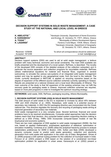 decision support systems in solid waste management - Global NEST