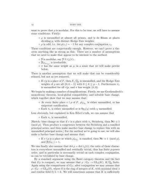 MODULARITY LIFTING THEOREMS - NOTES FOR POSTECH ...