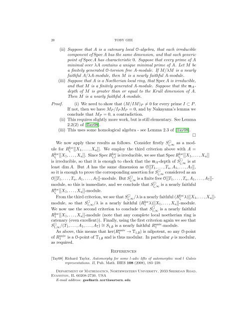 MODULARITY LIFTING THEOREMS - NOTES FOR POSTECH ...