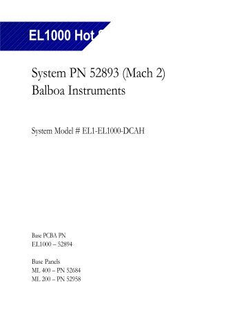 EL1000 Hot Sheet System PN 52893 (Mach 2 ... - Balboa Direct