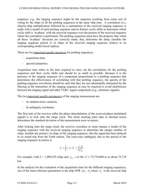 Pseudo-Noise (PN) Ranging Systems - CCSDS