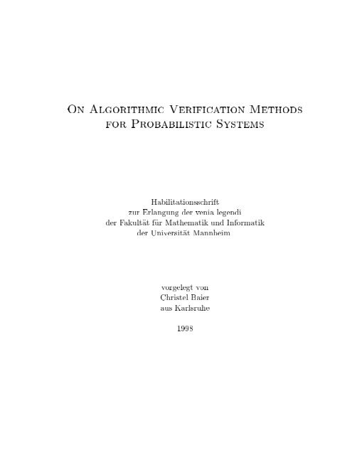 On Algorithmic Verification Methods for Probabilistic Systems