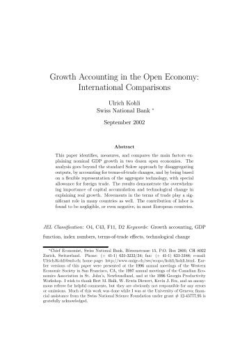 Growth Accounting in the Open Economy: International Comparisons