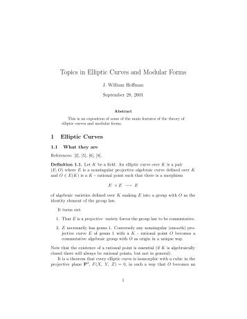 Topics in Elliptic Curves and Modular Forms