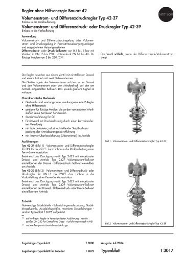 und Differenzdruckregler Typ 42-37 Volumenstrom