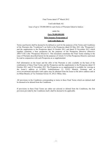 Final Terms dated 15th March 2012 UniCredit Bank AG Issue of up ...