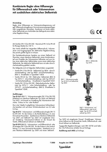 Kombinierte Regler ohne Hilfsenergie für Differenzdruck oder ...