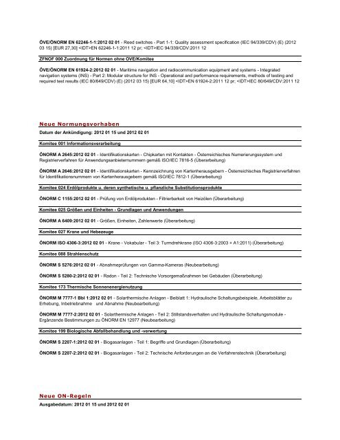 ÖNORMEN – INFORMATIONEN Stand Februar 2012 Auswahl ...