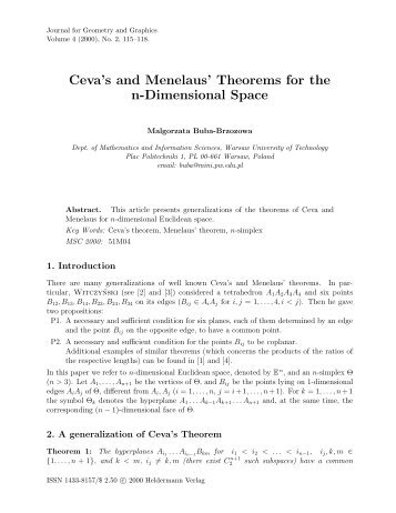 Ceva's and Menelaus' Theorems for the n-Dimensional Space