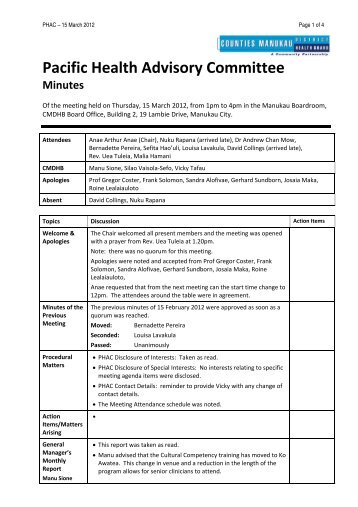 Minutes - Counties Manukau District Health Board