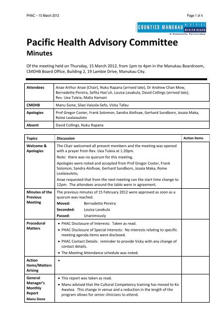 Minutes - Counties Manukau District Health Board