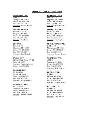 MARQUETTE COUNTY ASSESSORS CHAMPION TWP. P.O.B 243 ...