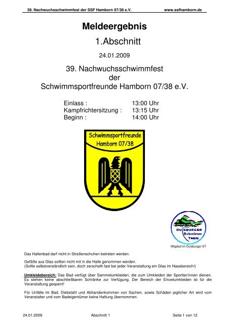 Meldeergebnis 1.Abschnitt - SSF Hamborn 07/38 eV