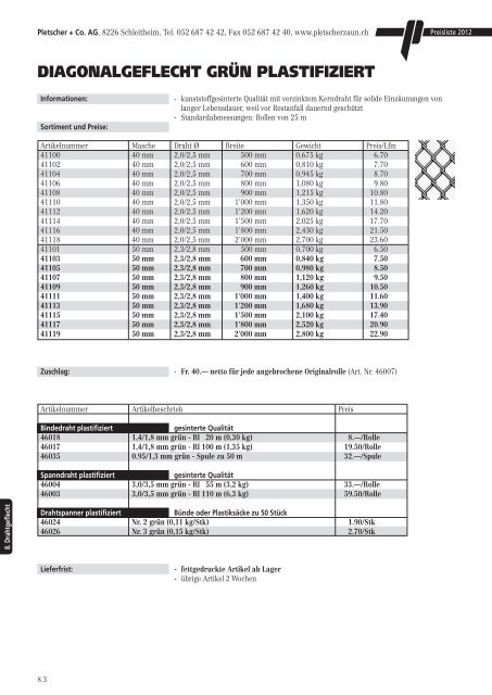 Drahtgeflechte/Gittermatten (316 KB) - Pletscher & Co. AG