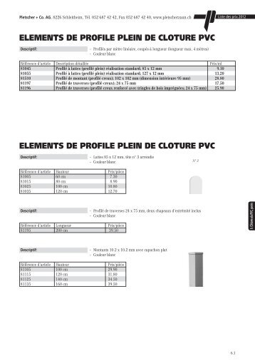 elements de profile plein de cloture pvc elements - Pletscher & Co. AG