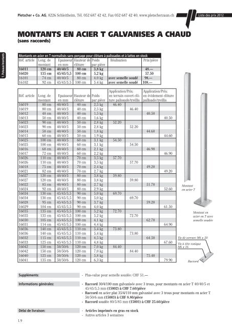 LISTE DE PRIX 2012 - Pletscher & Co. AG