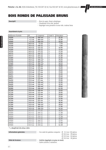 LISTE DE PRIX 2012 - Pletscher & Co. AG