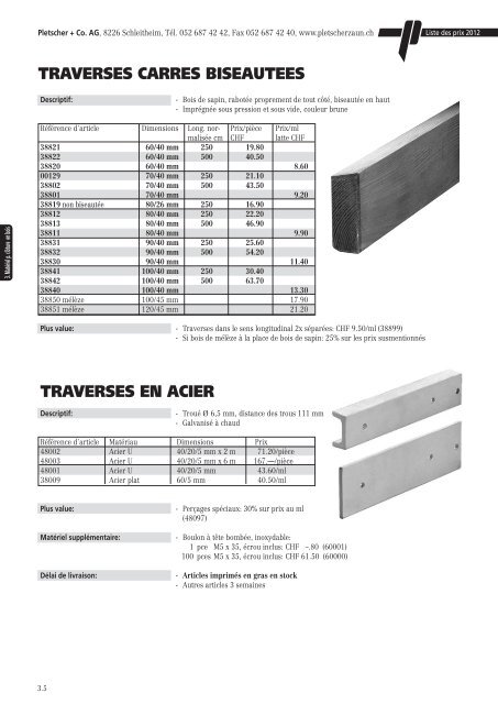 LISTE DE PRIX 2012 - Pletscher & Co. AG