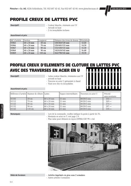 LISTE DE PRIX 2012 - Pletscher & Co. AG