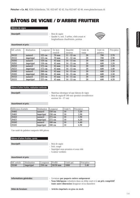 LISTE DE PRIX 2012 - Pletscher & Co. AG