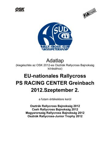 Rallycross OB 6.futam (Greinbach, 2012.09.01-02 - Magyar Nemzeti ...