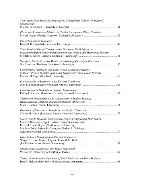 Eighth Condensed Phase and Interfacial Molecular Science (CPIMS)