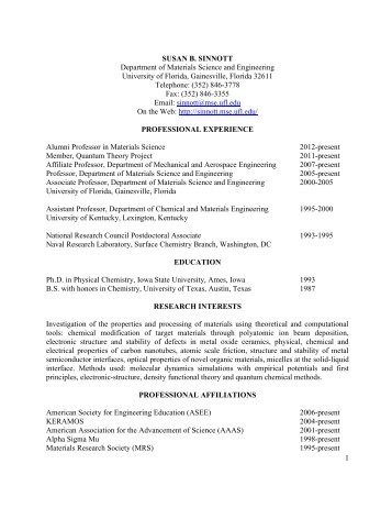 Curriculum Vitae (PDF) - Susan B. Sinnott - University of Florida