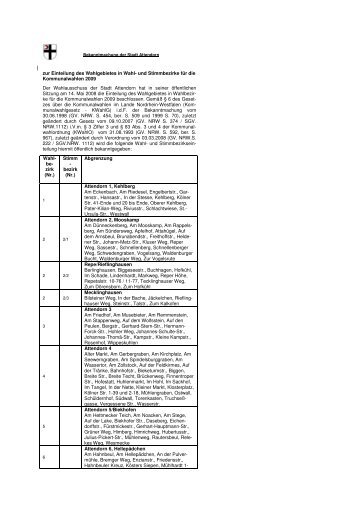zur Einteilung des Wahlgebietes in Wahl- und ... - Attendorn