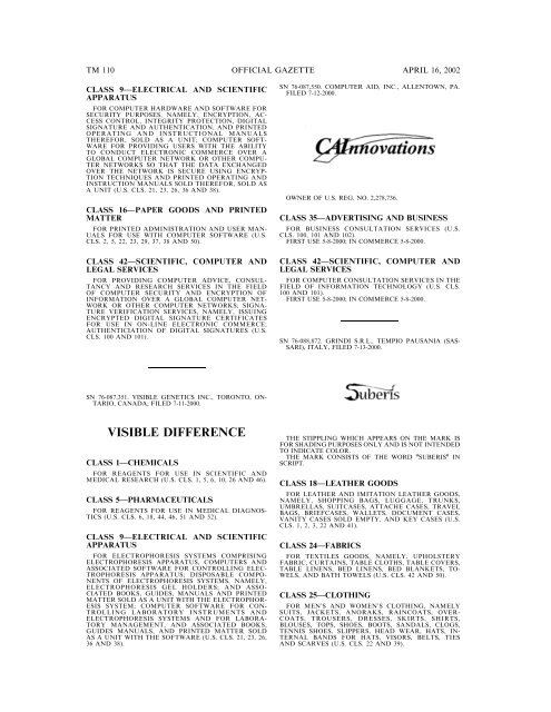 marks published for opposition - U.S. Patent and Trademark Office