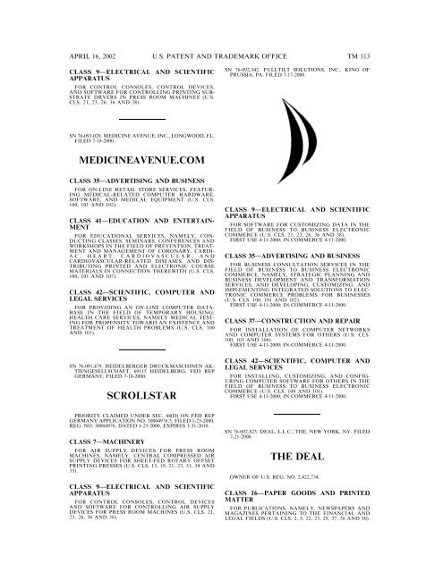 marks published for opposition - U.S. Patent and Trademark Office