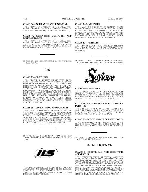 marks published for opposition - U.S. Patent and Trademark Office