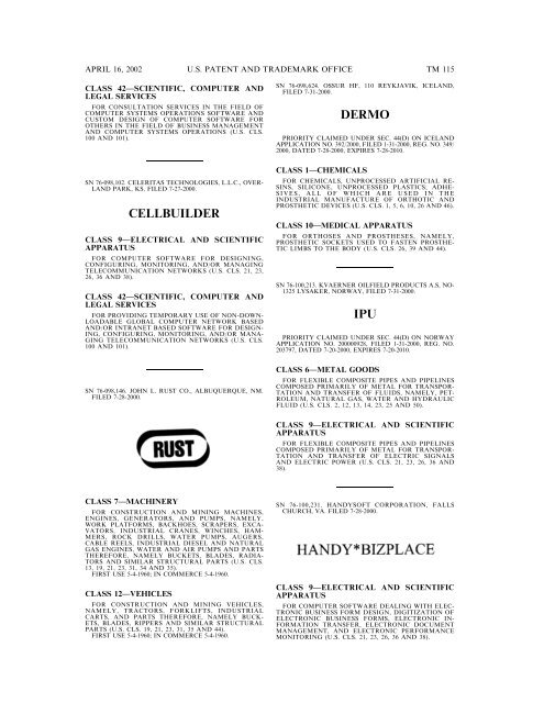 marks published for opposition - U.S. Patent and Trademark Office