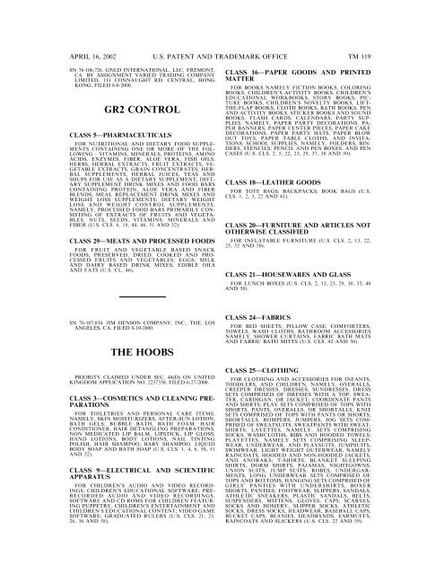 marks published for opposition - U.S. Patent and Trademark Office