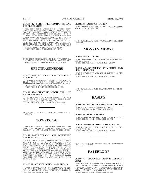 marks published for opposition - U.S. Patent and Trademark Office