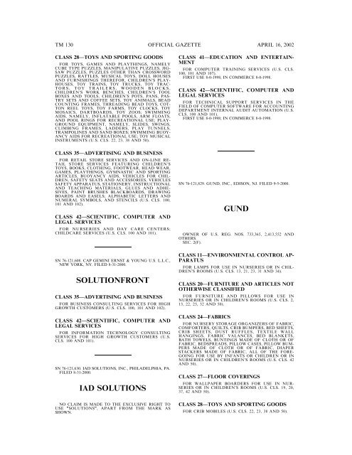 marks published for opposition - U.S. Patent and Trademark Office