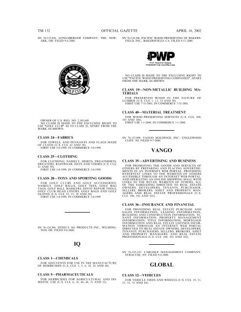 marks published for opposition - U.S. Patent and Trademark Office