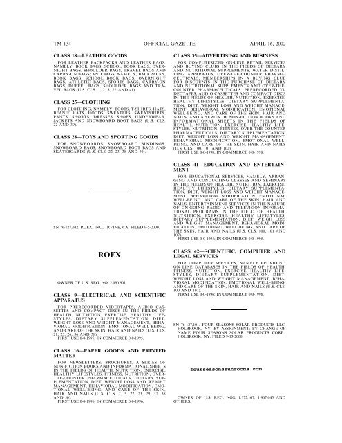 marks published for opposition - U.S. Patent and Trademark Office