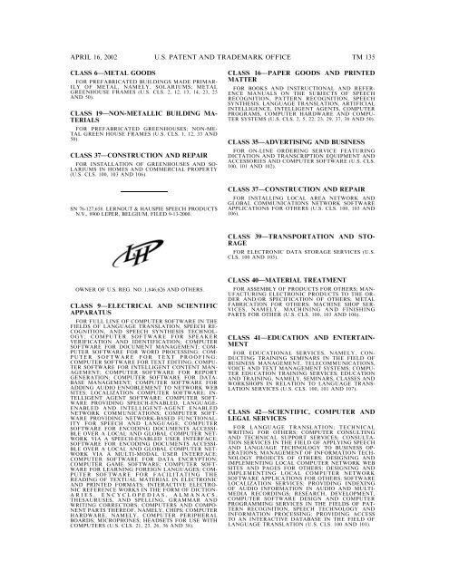 marks published for opposition - U.S. Patent and Trademark Office