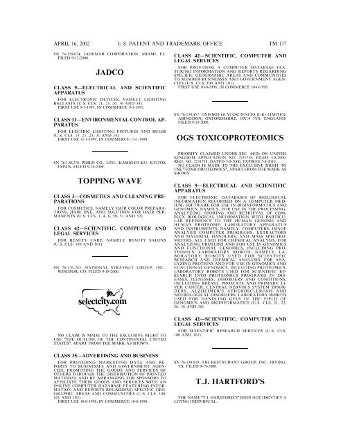 marks published for opposition - U.S. Patent and Trademark Office