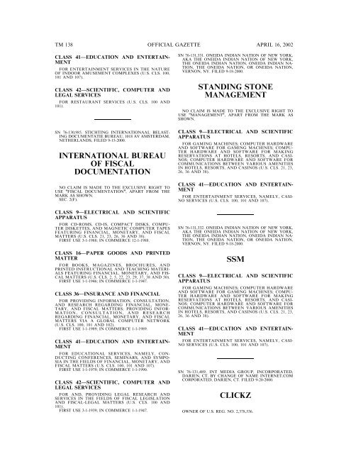 marks published for opposition - U.S. Patent and Trademark Office