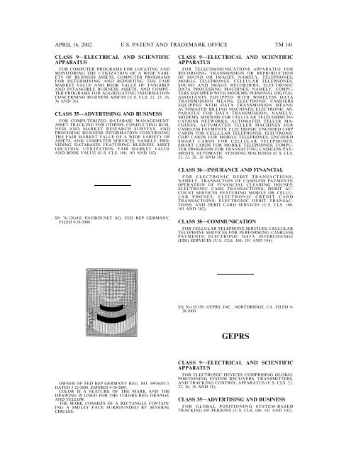 marks published for opposition - U.S. Patent and Trademark Office