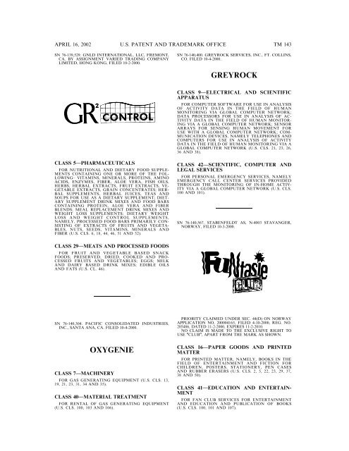 marks published for opposition - U.S. Patent and Trademark Office