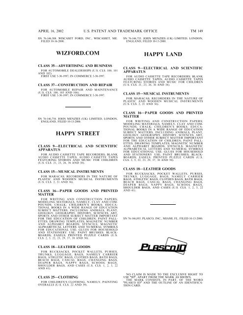 marks published for opposition - U.S. Patent and Trademark Office