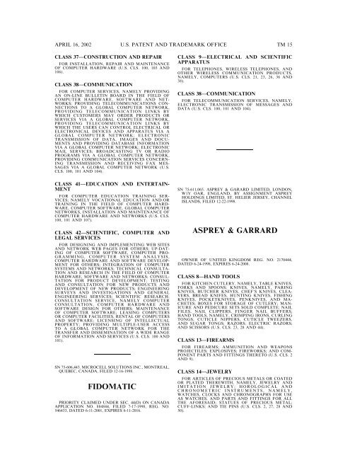 marks published for opposition - U.S. Patent and Trademark Office