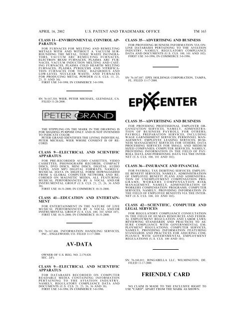 marks published for opposition - U.S. Patent and Trademark Office