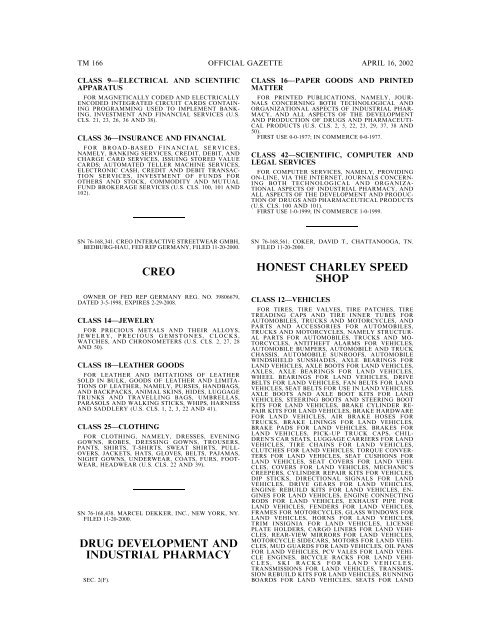 marks published for opposition - U.S. Patent and Trademark Office