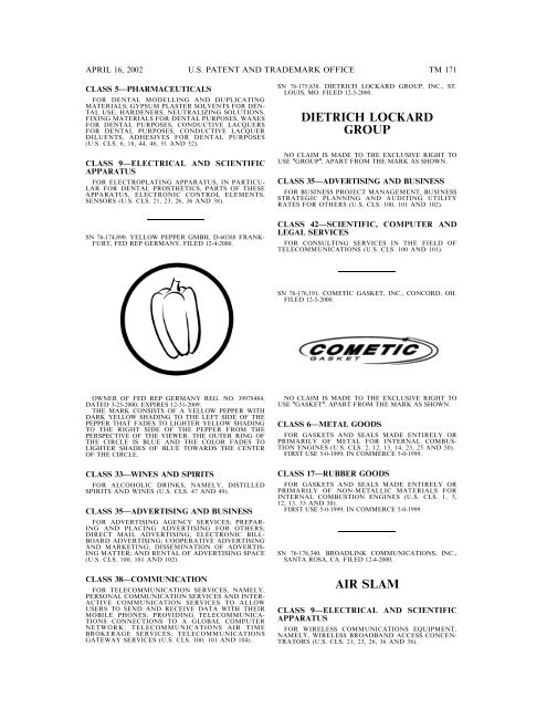 marks published for opposition - U.S. Patent and Trademark Office