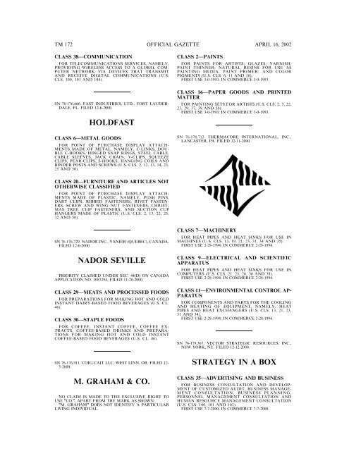 marks published for opposition - U.S. Patent and Trademark Office