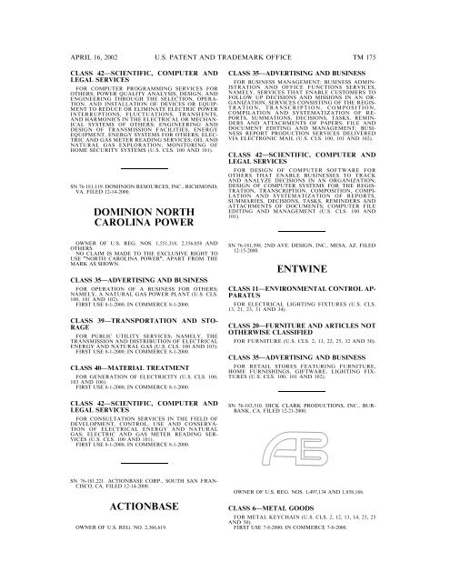 marks published for opposition - U.S. Patent and Trademark Office