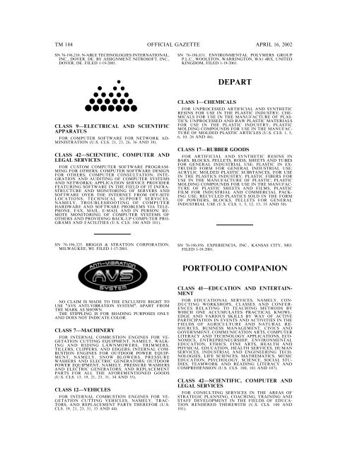 marks published for opposition - U.S. Patent and Trademark Office